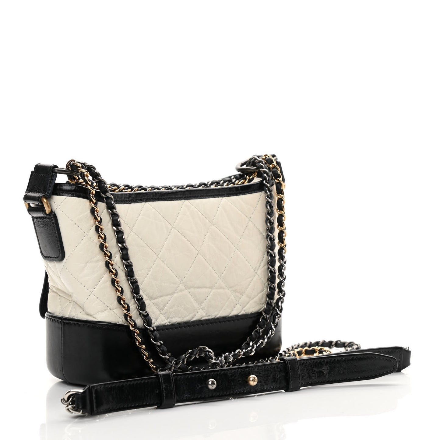 Aged Calfskin Quilted Small Gabrielle Hobo Black White