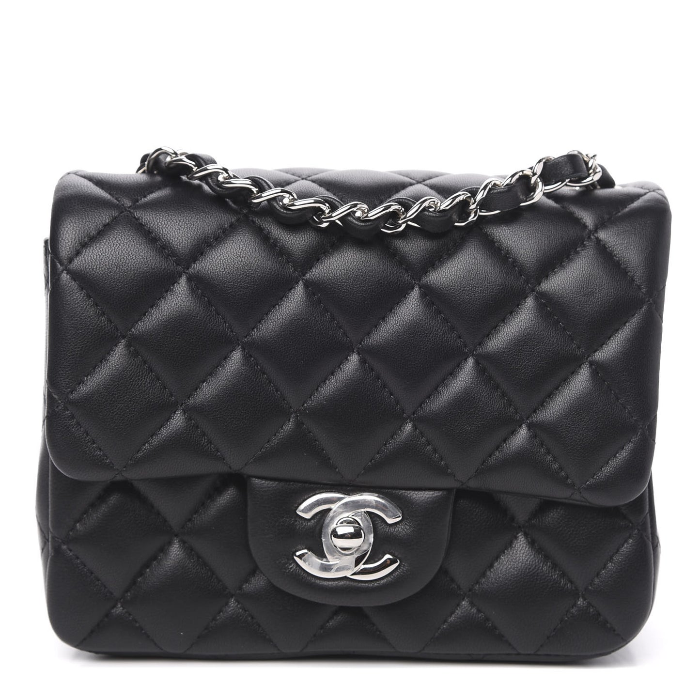Lambskin Quilted Mini Square Flap Black