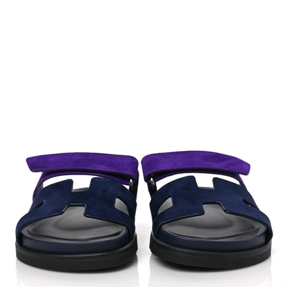 Hermes Suede Goatskin Womens Chypre Sandals 35 Marine Violet Majorette 2 of 9