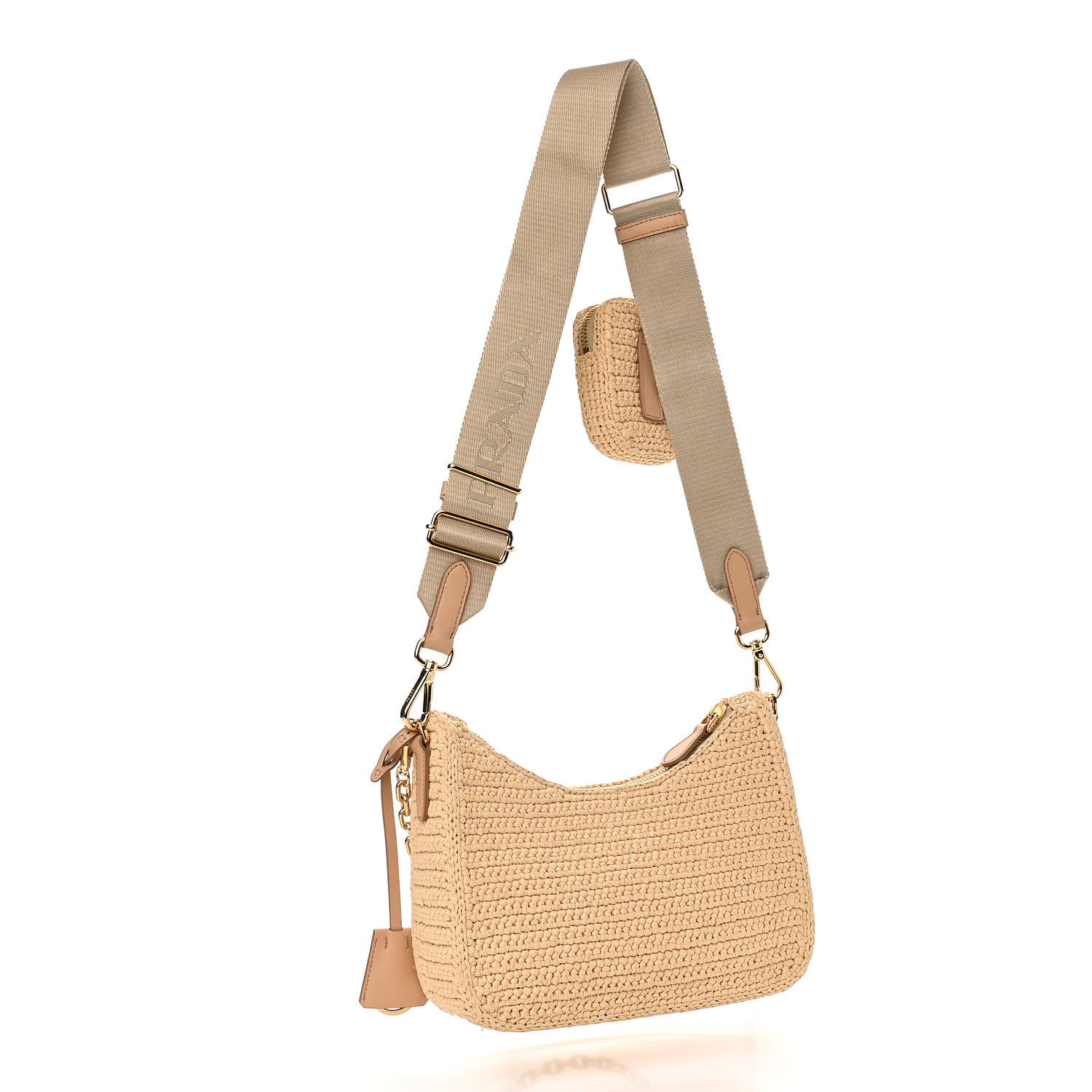 Prada Yarn Raffia Effect Crochet Re-Edition 2005 Shoulder Bag Naturale 3 of 11