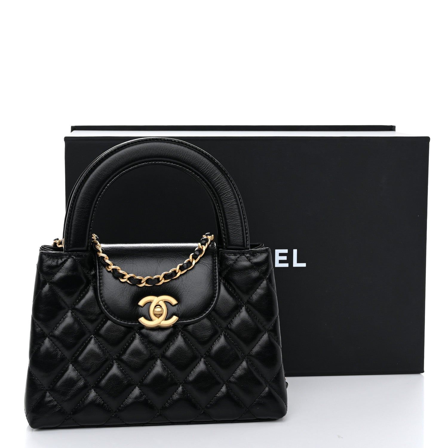 Chanel Shiny Aged Calfskin Quilted Nano Kelly Shopper Black 11 of 11