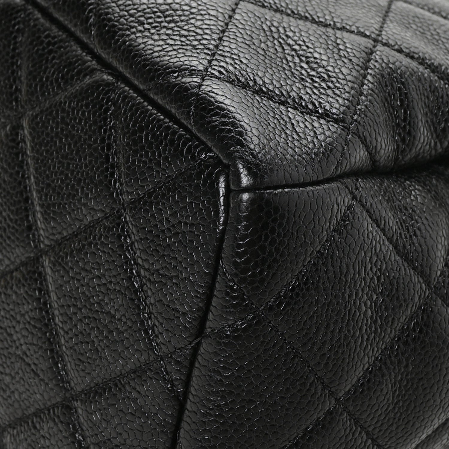 Chanel Caviar Flat Quilted CC Chain Bucket Drawstring Bag Black 10 of 12