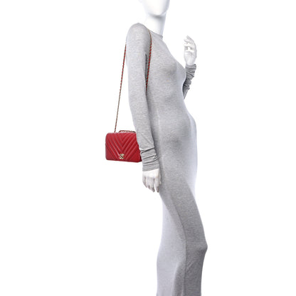 Chanel Calfskin Chevron Quilted Mini Statement Flap Red 2 of 12