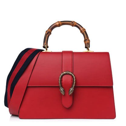 Gucci Moon Calfskin Web Large Dionysus Bamboo Top Handle Bag Hibiscus Red 1 of 4