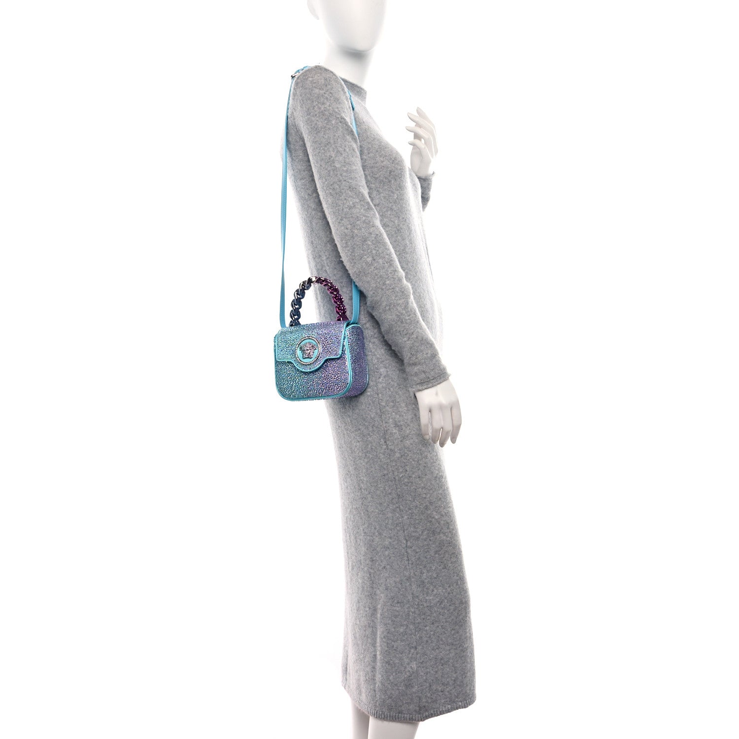 Versace Satin Crystal Studded Mini La Medusa Bag Blue 2 of 9