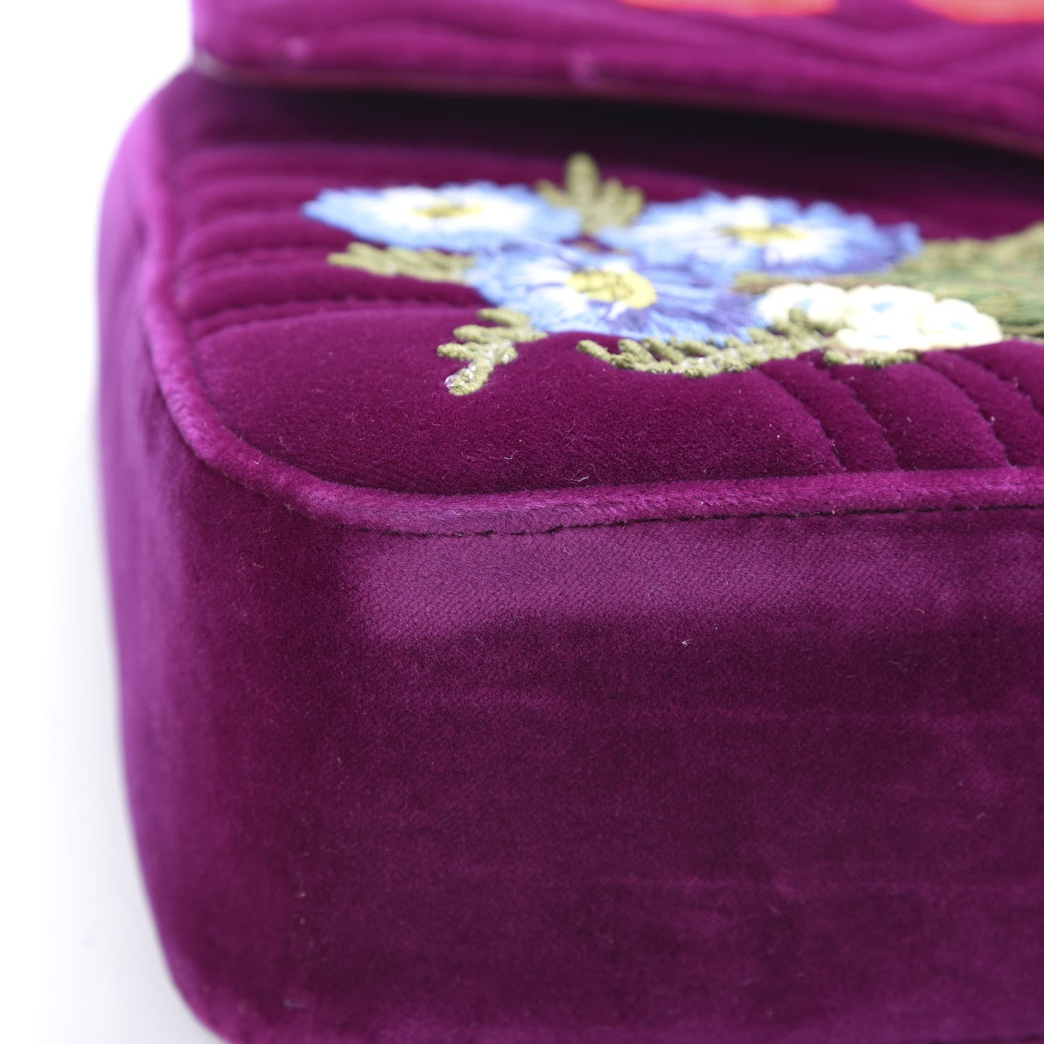 Gucci Velvet Matelasse Loved Embroidered Medium GG Marmont Shoulder Bag Fuchsia Violet Cyclamen 11 of 12
