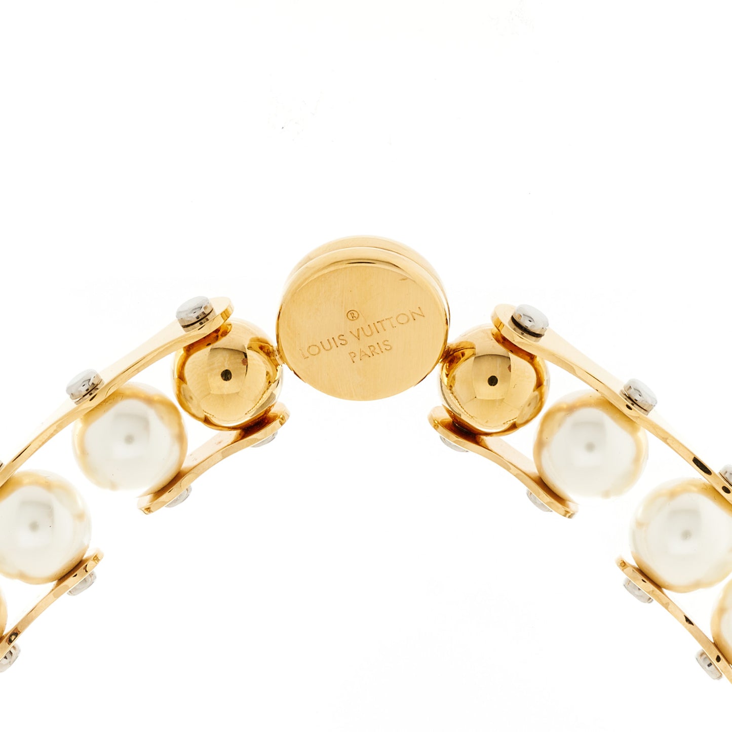 Metal Pearl LV Speedy Pearls One Rank Necklace White Gold