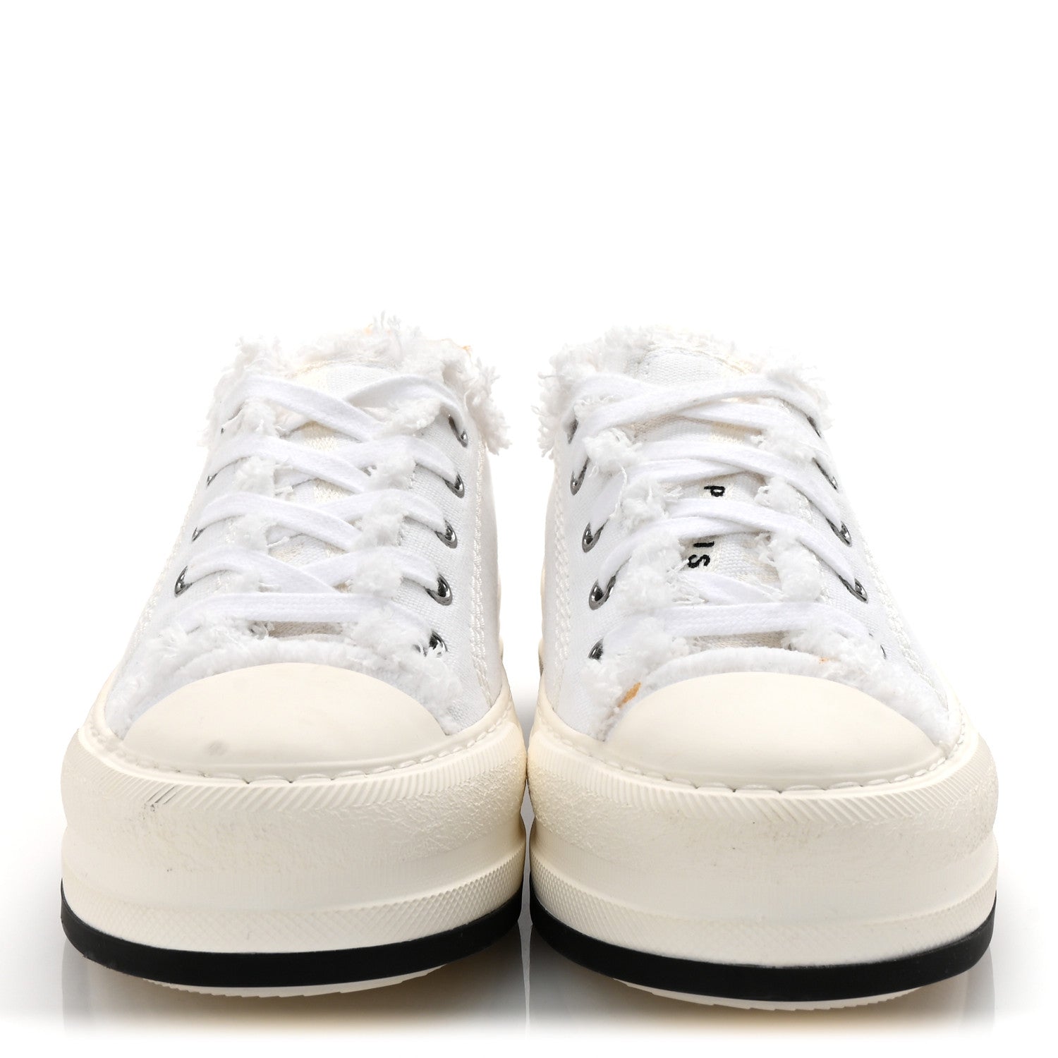 Christian Dior Frayed Canvas Embroidered Logo Walk'N'Dior Low Top Platform Sneakers 38 White 3 of 10