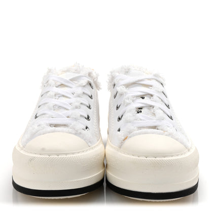 Christian Dior Frayed Canvas Embroidered Logo Walk'N'Dior Low Top Platform Sneakers 38 White 3 of 10