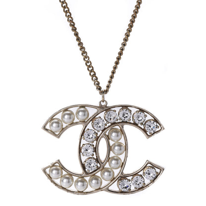 Chanel Pearl Crystal CC Pendant Necklace Gold 3 of 5