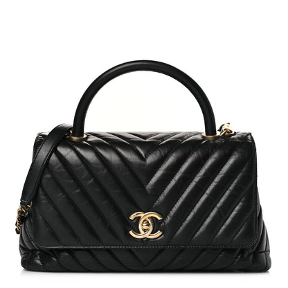 Chanel Aged Calfskin Chevron Quilted Small Coco Handle Flap Black 1 of 9