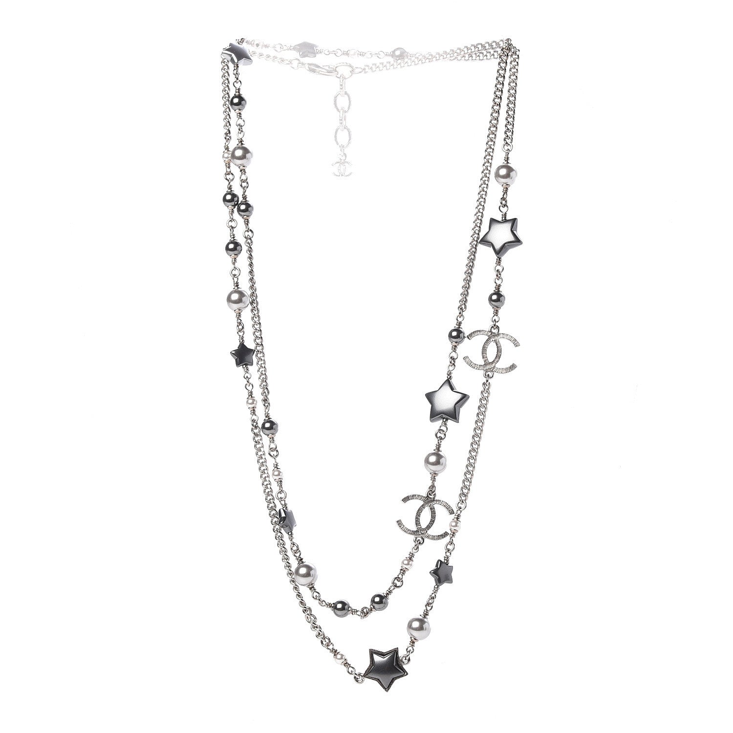 Chanel Resin Pearl Star CC Necklace Grey Silver 3 of 6