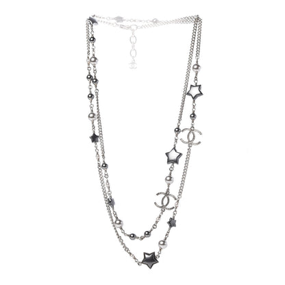 Chanel Resin Pearl Star CC Necklace Grey Silver 3 of 6