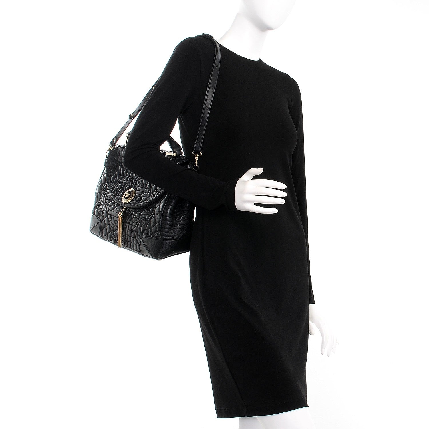 Versace Barocco Quilted Nappa Altea Vanitas Satchel Black 2 of 7