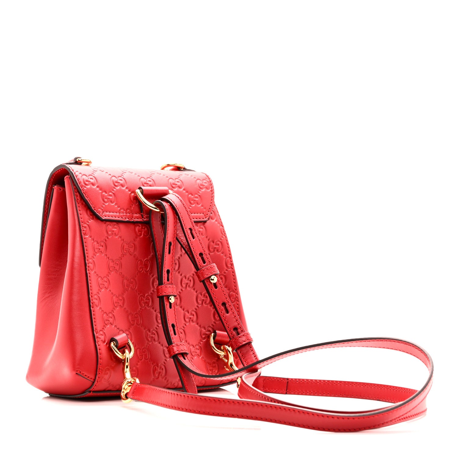 Gucci Guccissima Signature Padlock Backpack Hibiscus Red 4 of 19