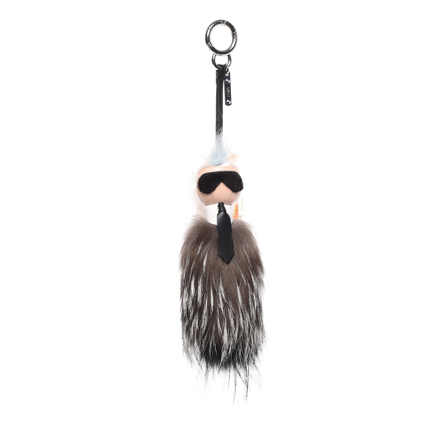 Mink Fox Goat Fur Mini Karlito Bag Charm Black White Arancio
