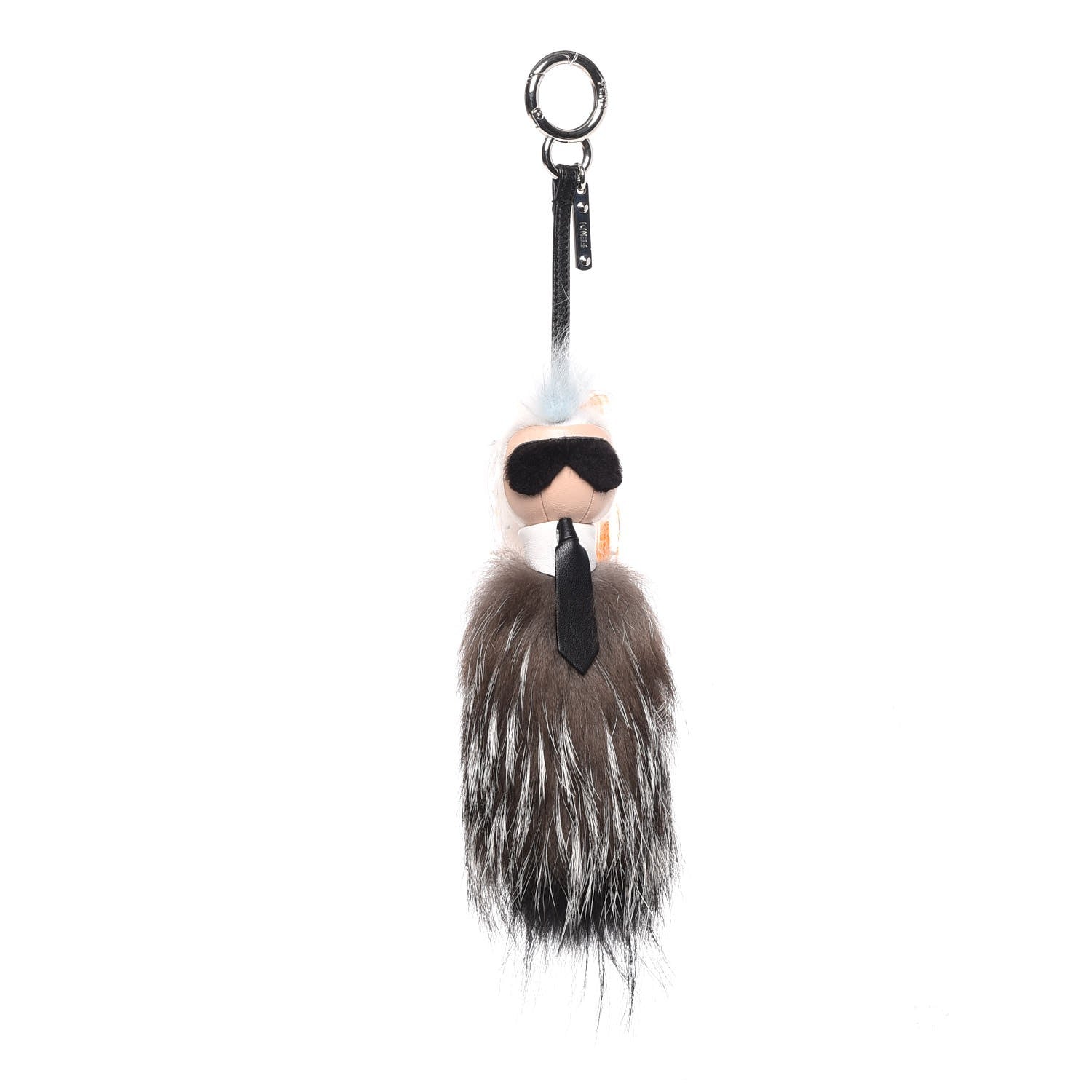 Fendi Mink Fox Goat Fur Mini Karlito Bag Charm Black White Arancio 1 of 6