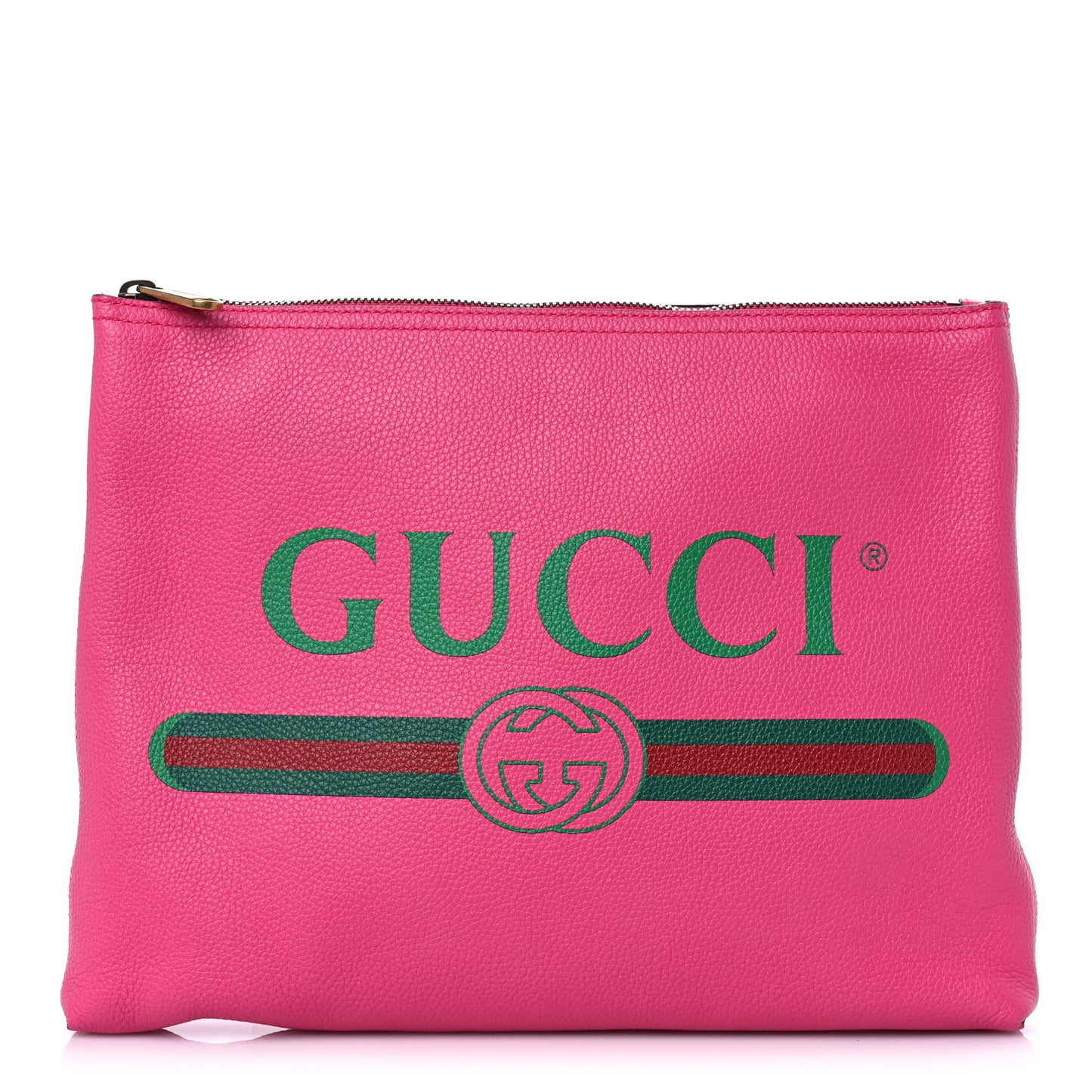Pebbled Calfskin Medium Logo Portfolio Clutch Box Pink Green