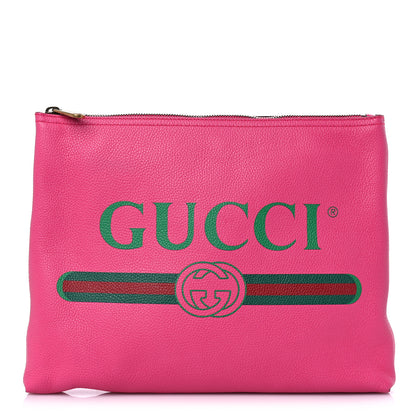 Gucci Pebbled Calfskin Medium Logo Portfolio Clutch Box Pink Green 1 of 9