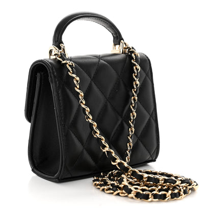 Chanel Lambskin Quilted Top Handle Flap Clutch With Chain Black 3 of 12
