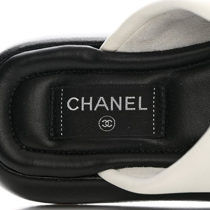 Chanel Lambskin Padded CC Sandals 37 White Black 7 of 12