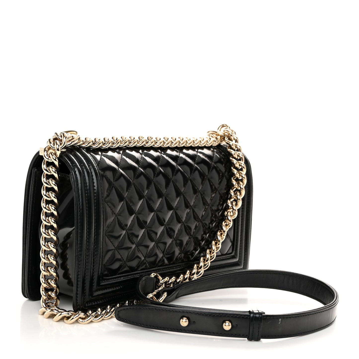 Patent Calfskin Quilted Medium Boy Flap Black