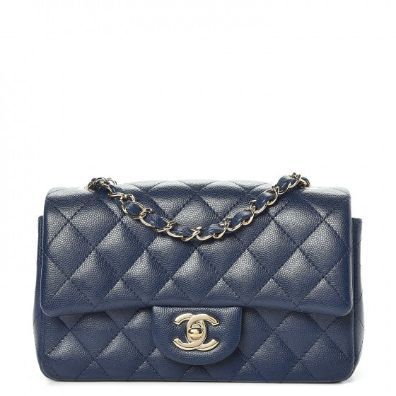 Caviar Quilted Mini Rectangular Flap Navy