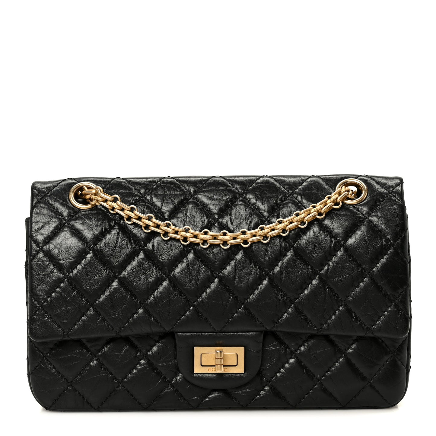 Aged Calfskin Quilted 2.55 Reissue 225 Flap Black