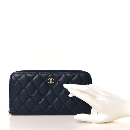 Chanel Caviar Quilted Large Gusset Zip Around Wallet Navy 2 of 8