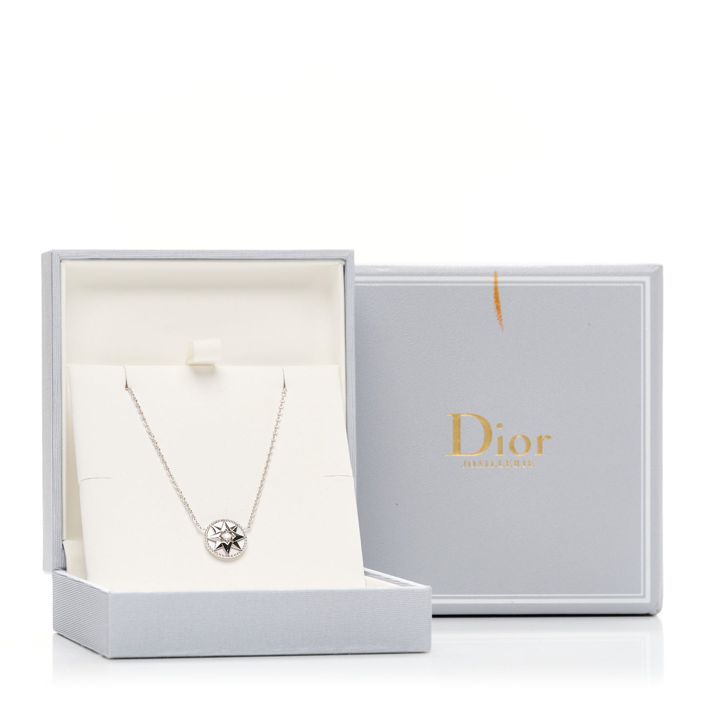 18K White Gold Diamond Mother of Pearl Rose Des Vents Necklace