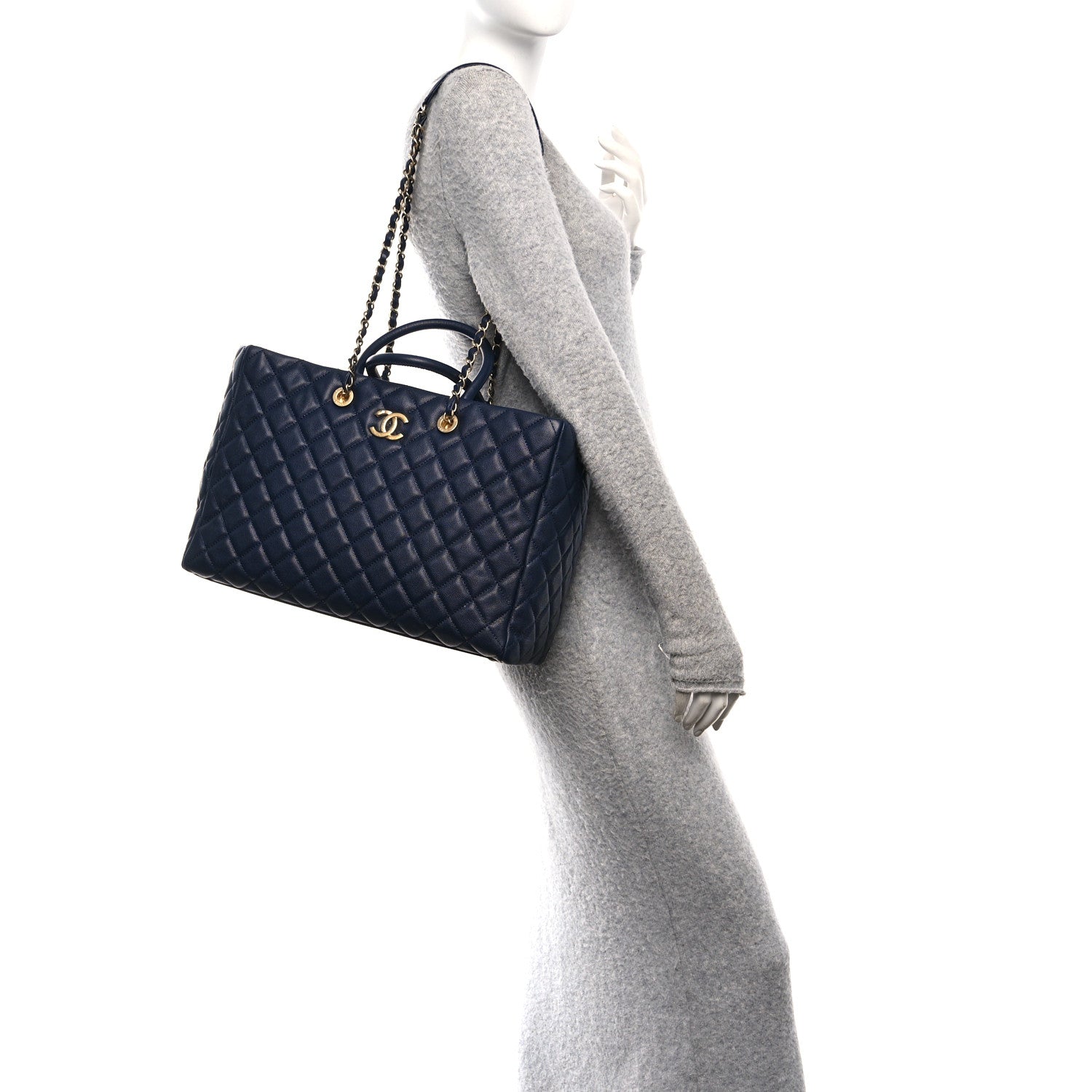 Chanel Caviar Quilted Large Coco Handle Shopping Tote Navy 2 of 10