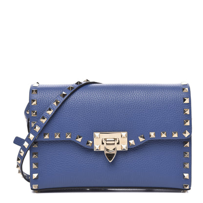 Valentino Garavani Pebbled Calfskin Medium Rockstud Flip Lock Crossbody Bag Baltique 1 of 8