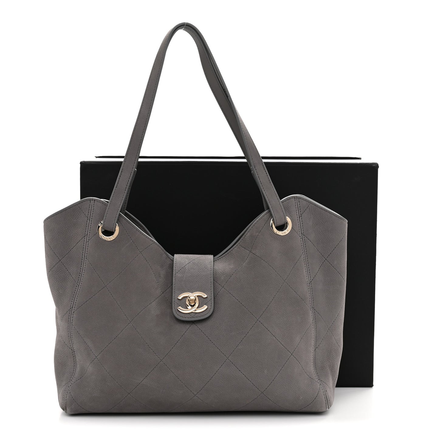Grained Nubuck Caviar Quilted Large Shopping Bag Grey