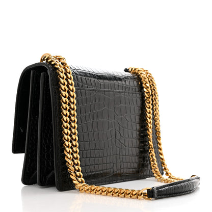 Saint Laurent Calfskin Crocodile Embossed Medium Monogram Sunset Black 2 of 11