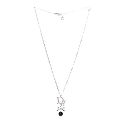 Christian Dior Enamel Bead Logo Bow Necklace Silver Black 3 of 6