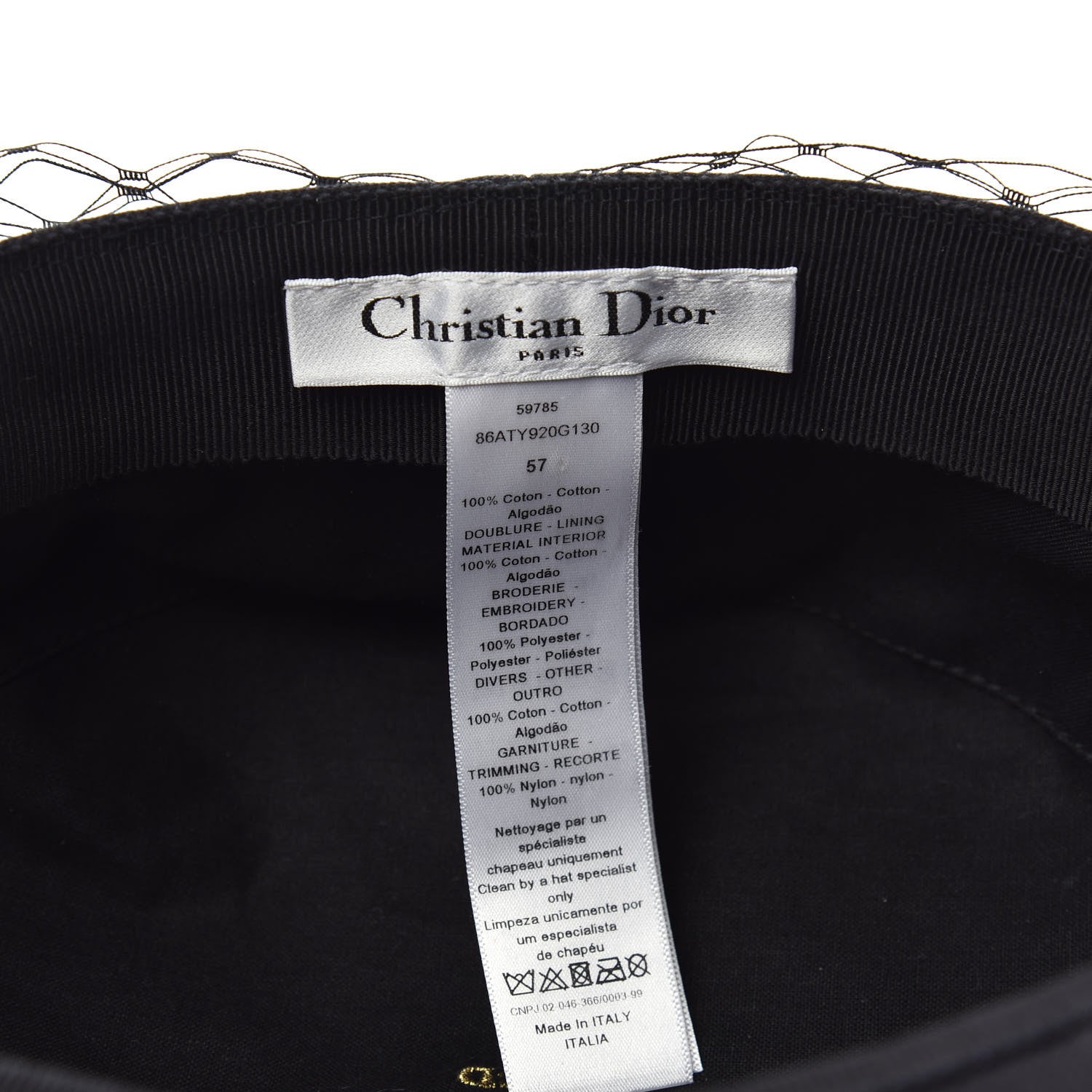 Christian Dior Cotton Canvas Arty Cap with Veil 57 Black 4 of 5
