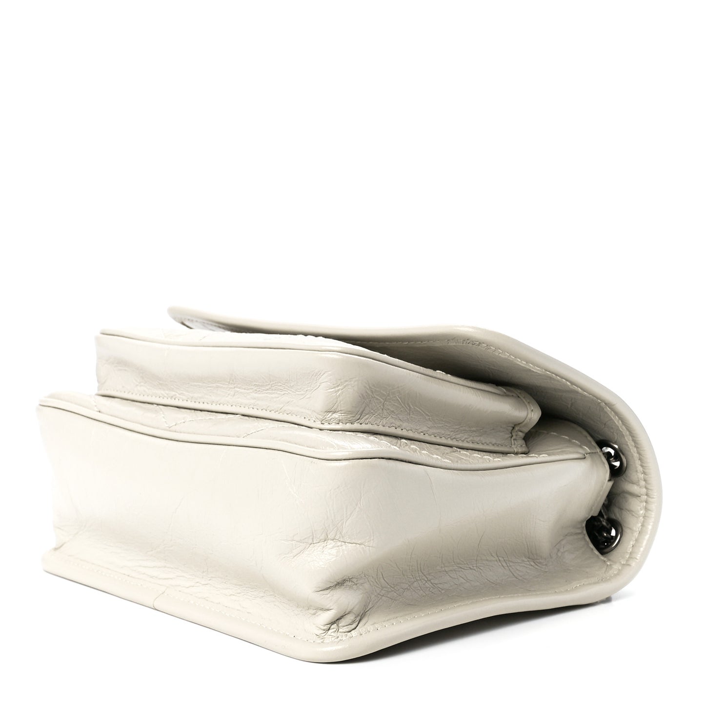 Crinkled Calfskin Matelasse Monogram Baby Niki Chain Satchel White