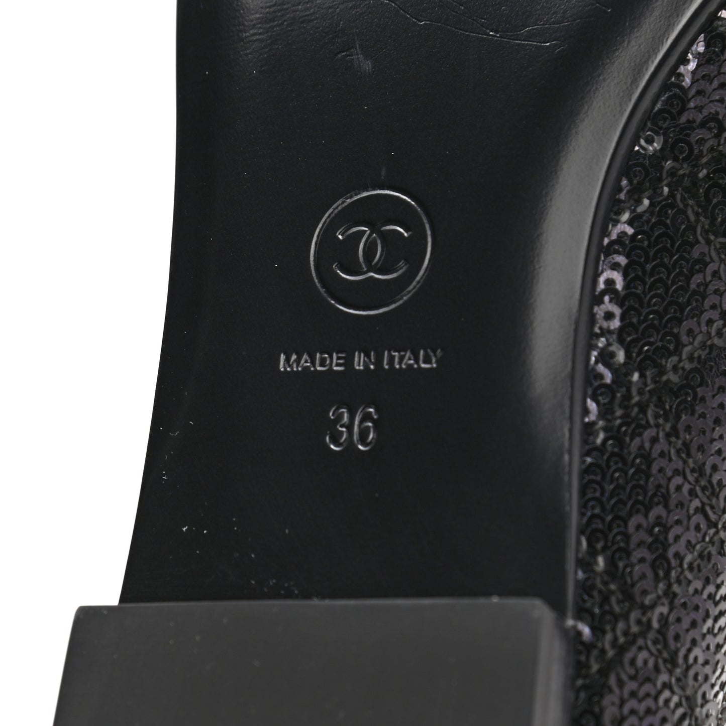 Sequin Lambskin Quilted CC Loafers 36 Black