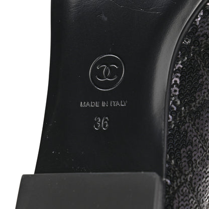 Chanel Sequin Lambskin Quilted CC Loafers 36 Black 6 of 8