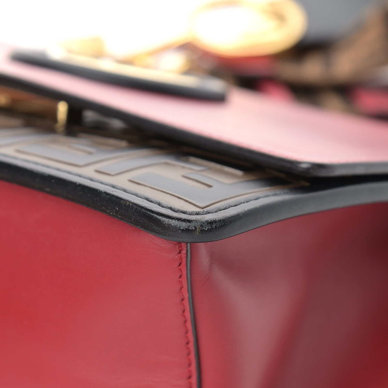 Fendi Vitello Century F is Fendi Bi-Color FF 1974 Embossed Kan I Shoulder Bag Fragola Maya Black 9 of 18