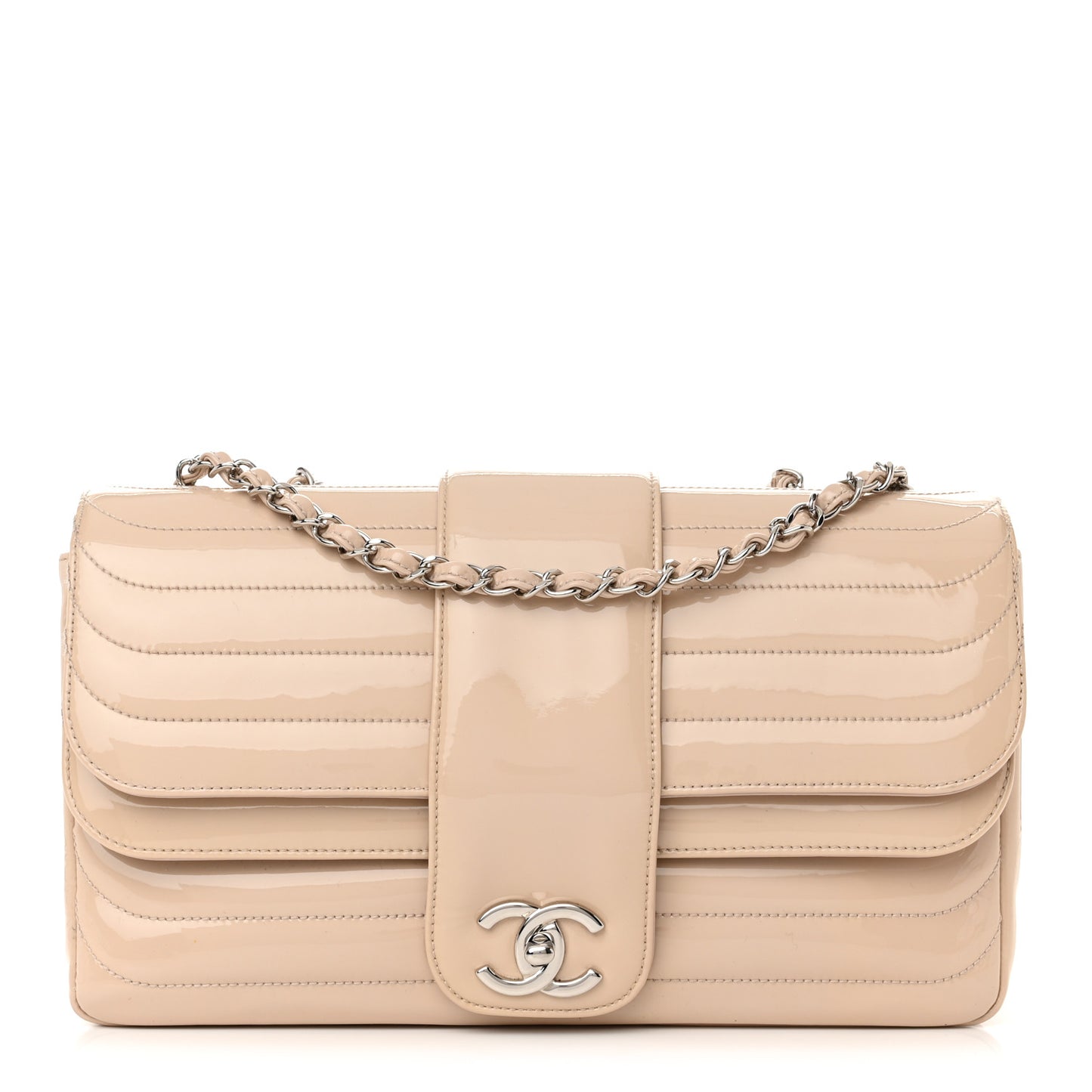 Patent Horizontal Quilted Jumbo Single Flap Pink