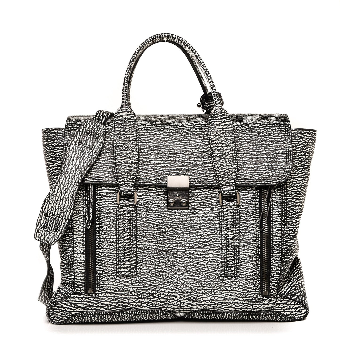 3.1 Textured Calfskin Large Pashli Satchel Black Cream
