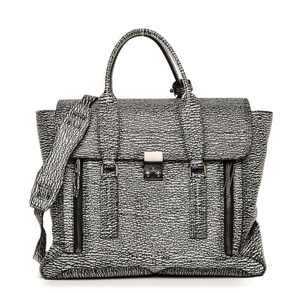 3.1 Phillip Lim 3.1 Textured Calfskin Large Pashli Satchel Black Cream 1 of 8