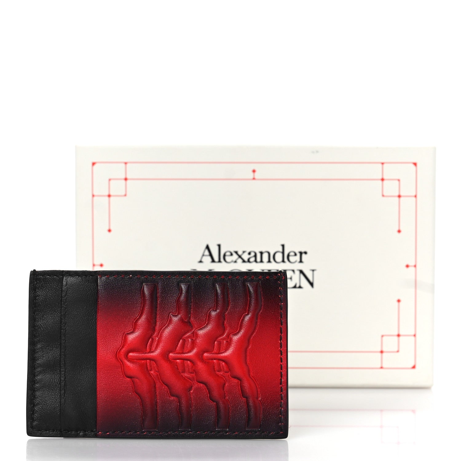 Alexander McQueen Calfskin Rib Cage Card Holder Black Red 1260411