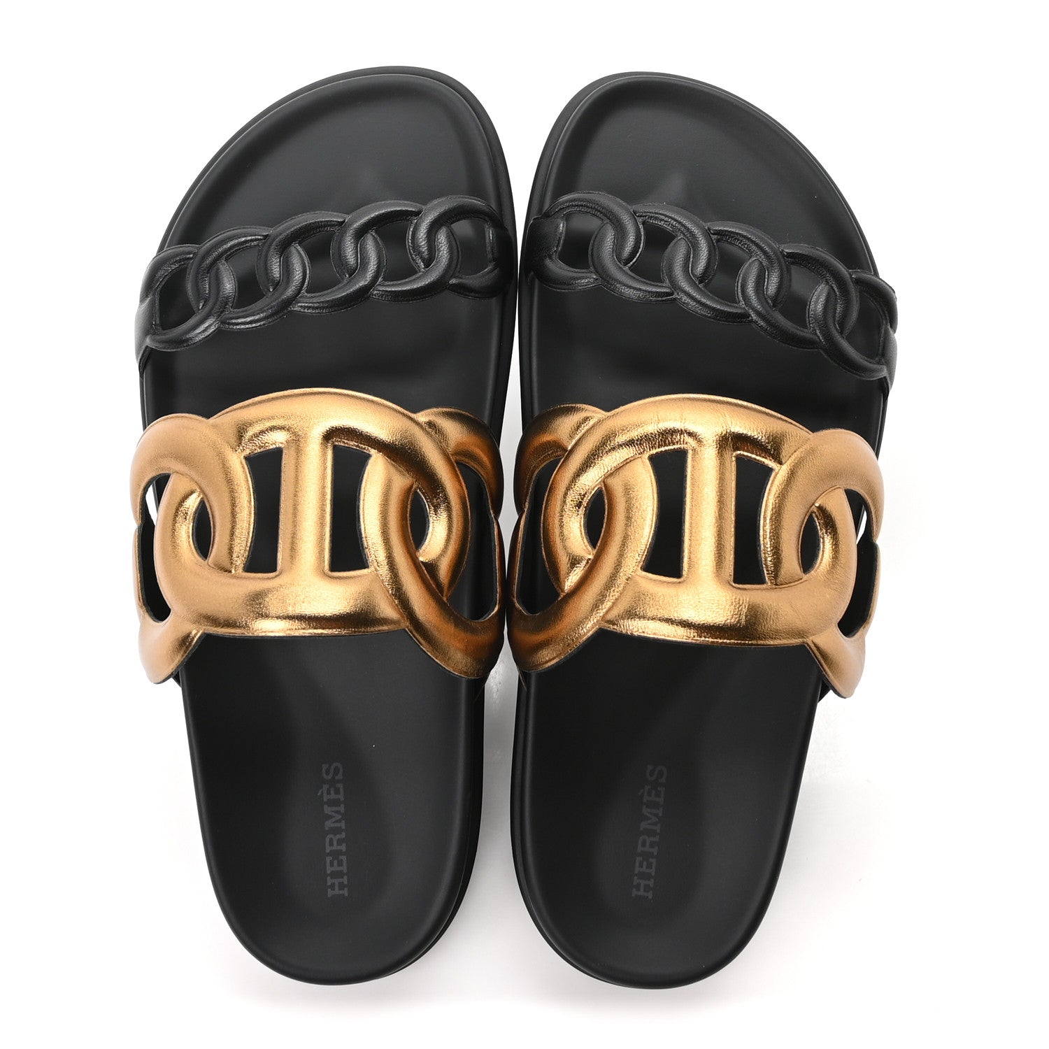 Hermes Metallic Nappa Extra Sandals 37 Black Gold 2 of 10