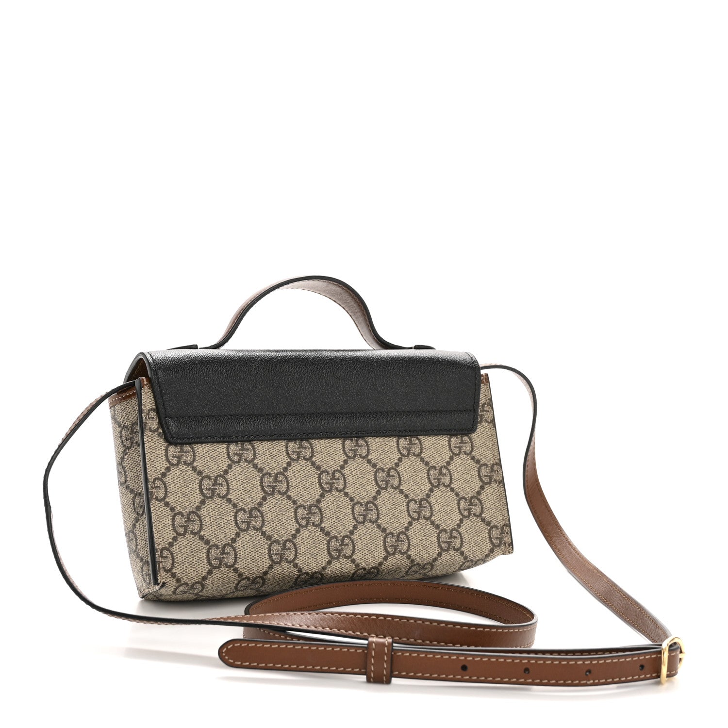 Gucci GG Supreme Monogram Calfskin Mini Padlock Top Handle Shoulder Bag Beige Black Cuir 3 of 12