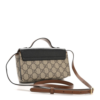 Gucci GG Supreme Monogram Calfskin Mini Padlock Top Handle Shoulder Bag Beige Black Cuir 3 of 12