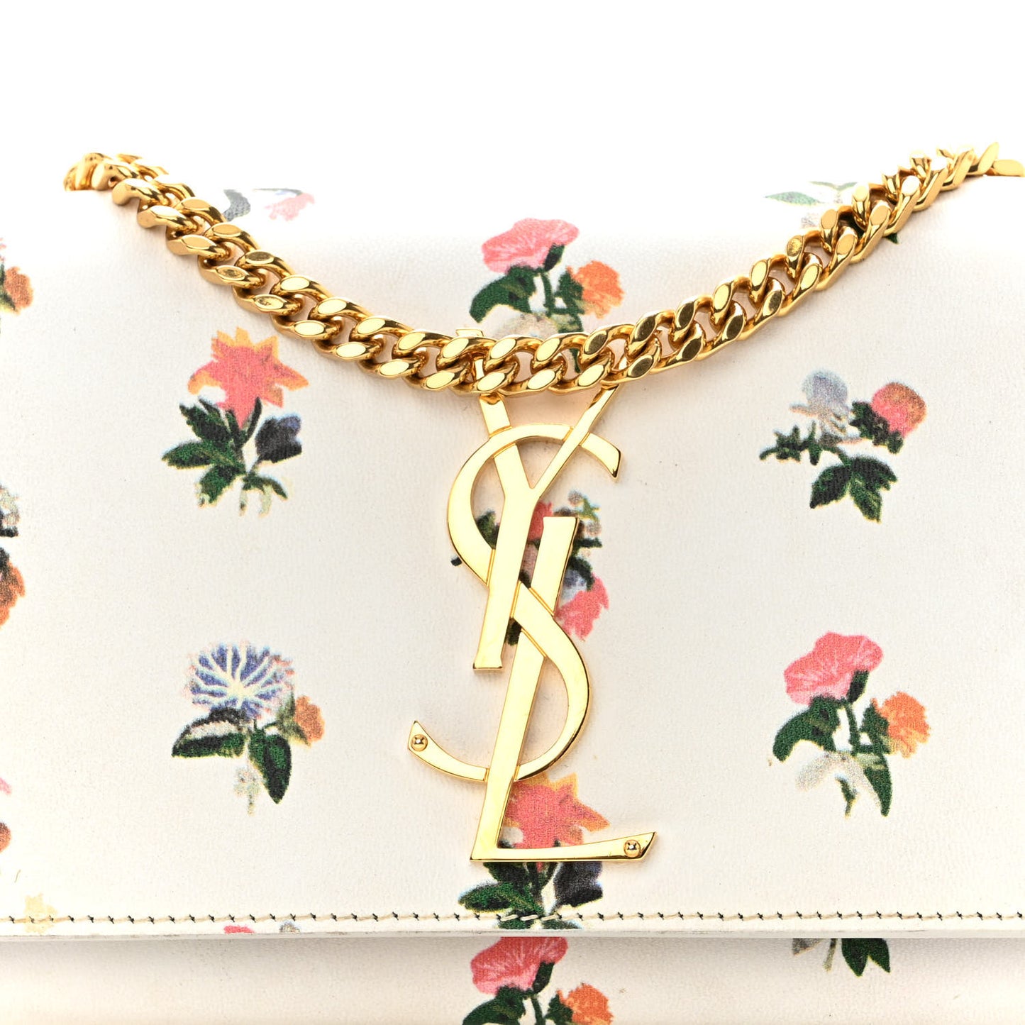 Calfskin Prairie Flower Printed Small Classic Monogram Kate Satchel White