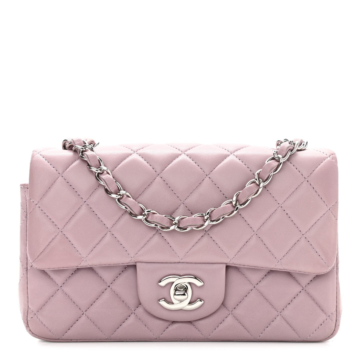 Lambskin Quilted Mini Rectangular Flap Light Purple