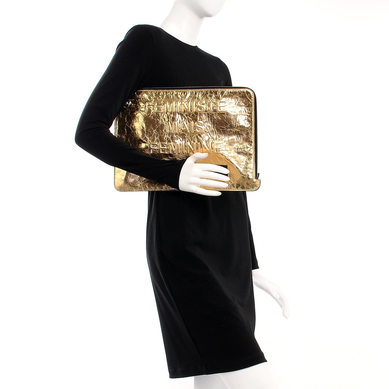 Chanel Metallic Lambskin Large Feministe Maize Feminine Pouch Clutch Gold 2 of 9